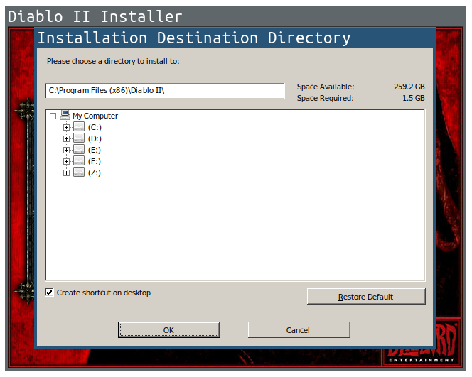 Press 'OK' to select default destination directory.